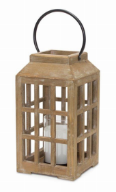 Lantern 6.75"D x 17"H Wood/Glass