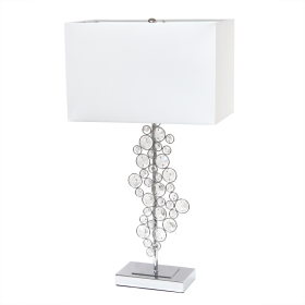 Lalia Home Lumiluxxe Tall Contemporary Crystal Glitz and Chrome Glam Table Lamp with White Fabric Rectangular Shade