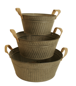 Iron Pail W/ Burlap Hndl Round S/3