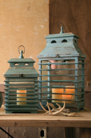 Set Of Two Vintage Blue Shutter Lanterns