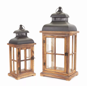 Lantern (Set of 2) 15.5"-22.5"H Wood/Metal