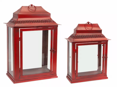 Lanterns (Set of 2) 21"H, 16"H Metal/Glass