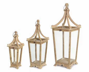 Lantern (Set of 3) 20.5"H, 29.5"H, 39.75"H Wood/Glass