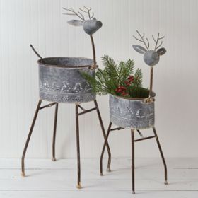 Set of Two Metal Reindeer Planters