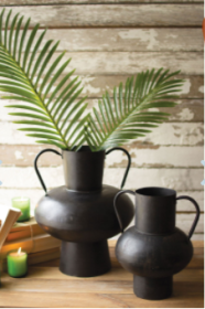 Set Of Two Waxed Black Metal Urns With Handles