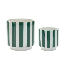 Green and White Striped Planter (Set of 2)