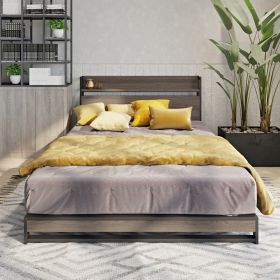 Platform Queen Bed with Socket, Fast Assemble Design