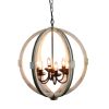 Calder Wooden Orb Shape Chandelier With Metal Chain And Six Bulb Holders, White