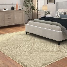 Benzara Beige and White Viscose Area Rug 5x8