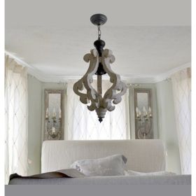 Perth Wooden Chandelier With Metal Chain And One Bulb Holder; White