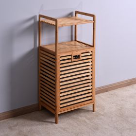 Bathroom Laundry Basket Bamboo Storage Basket with 2-tier Shelf 17.32 x 13 x 37.8 inch