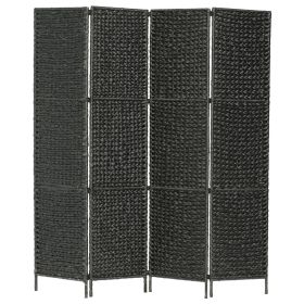 4-Panel Room Divider Black 60.6"x63" Water Hyacinth