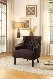 Modern Traditional Accent Chair Button Tufted Chocolate-hued Textured Fabric Upholstery Solid Wood 1pc Living Room Furniture