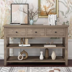 Console Table with Wood Frame and Legs; Sofa Table Entryway Table with 3 Drawers and 2 Open Shelves Wash Gray