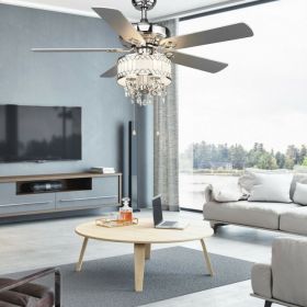 52 Inch Crystal Ceiling Fan Lamp w/ 5 Reversible Blades - Silver