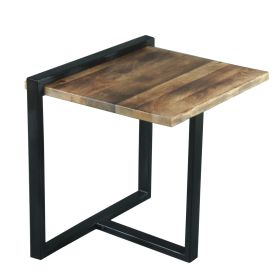 Industrial End Table with Wooden Rectangular Top and Metal Frame; Brown and Black; DunaWest