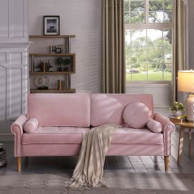 Living Room Sofa,3-Seater Sofa , with Copper Nail on Arms ,Three Pillow,Pink