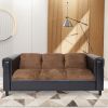 Brown Chenille and Faux Leather Sofa, Modern 3-Seater Sofas Couches for Living Room, Bedroom, Office, and Apartment with Solid Wood Frame