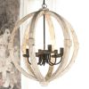 Calder Wooden Orb Shape Chandelier With Metal Chain And Six Bulb Holders, White