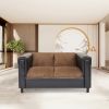 Brown Chenille and Faux Leather Loveseat Sofa for Living Room