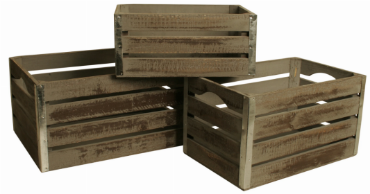 Set of 3 Gray-wash Wood Crates (Color: Graywash, ingredients: Wood, size: large)