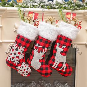 Christmas Decoration Embroidery Flower Plaid Christmas Socks Christmas Gift Bag Candy Bag Old Man Snowflake Gift Bag (sselect: 3)