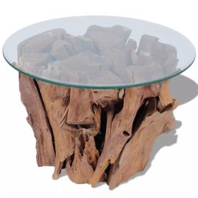 Coffee Table Solid Teak Driftwood 23.6" (Color: Brown)